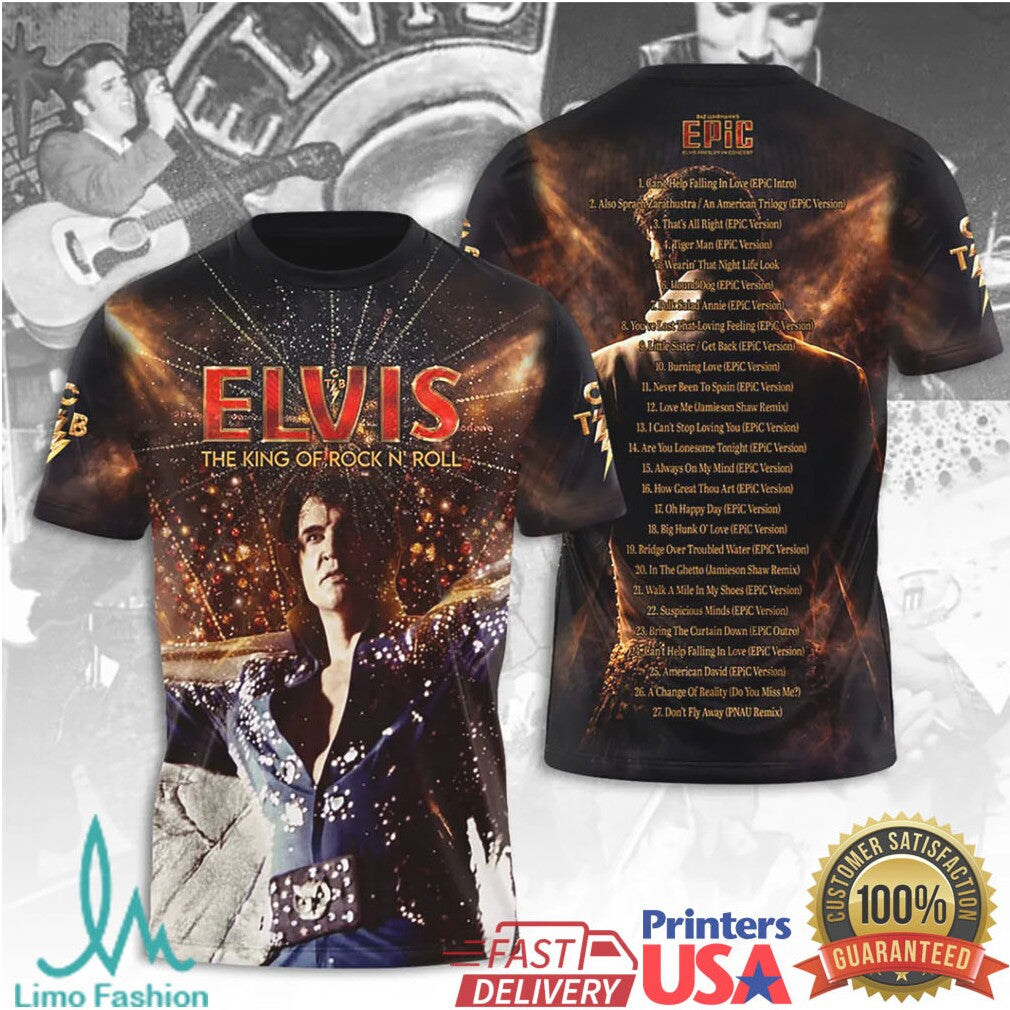 Elvis Presley King of Rock N Roll Epic World Tour Tracklist Retro Fans T Shirt - Limotees LLC