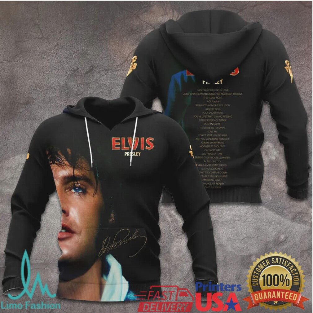 Elvis Presley Signature Portrait Greatest Hits Collection Vintage Gift for Music Fans T Shirt