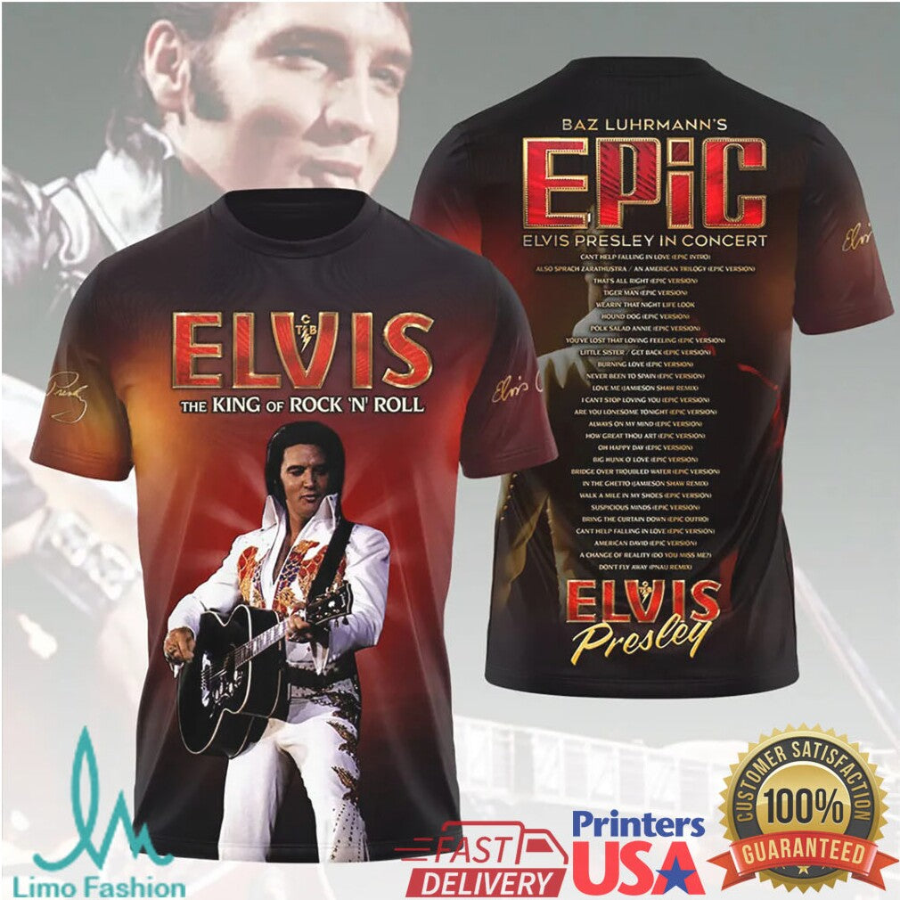 Elvis Presley The King Of Rock N Roll Epic Concert Retro Fans T Shirt - Limotees LLC