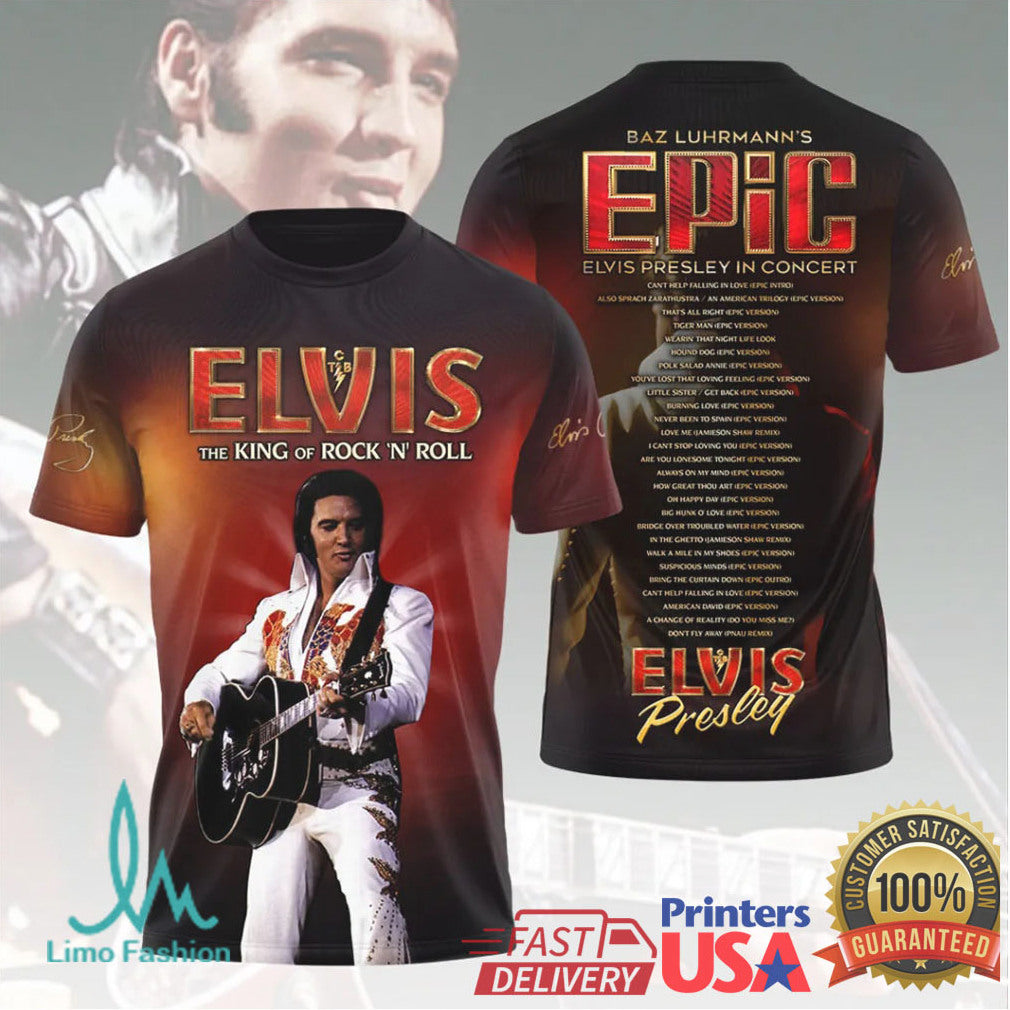 Elvis Presley The King Of Rock N Roll Epic Concert Retro Fans T Shirt - Limotees LLC