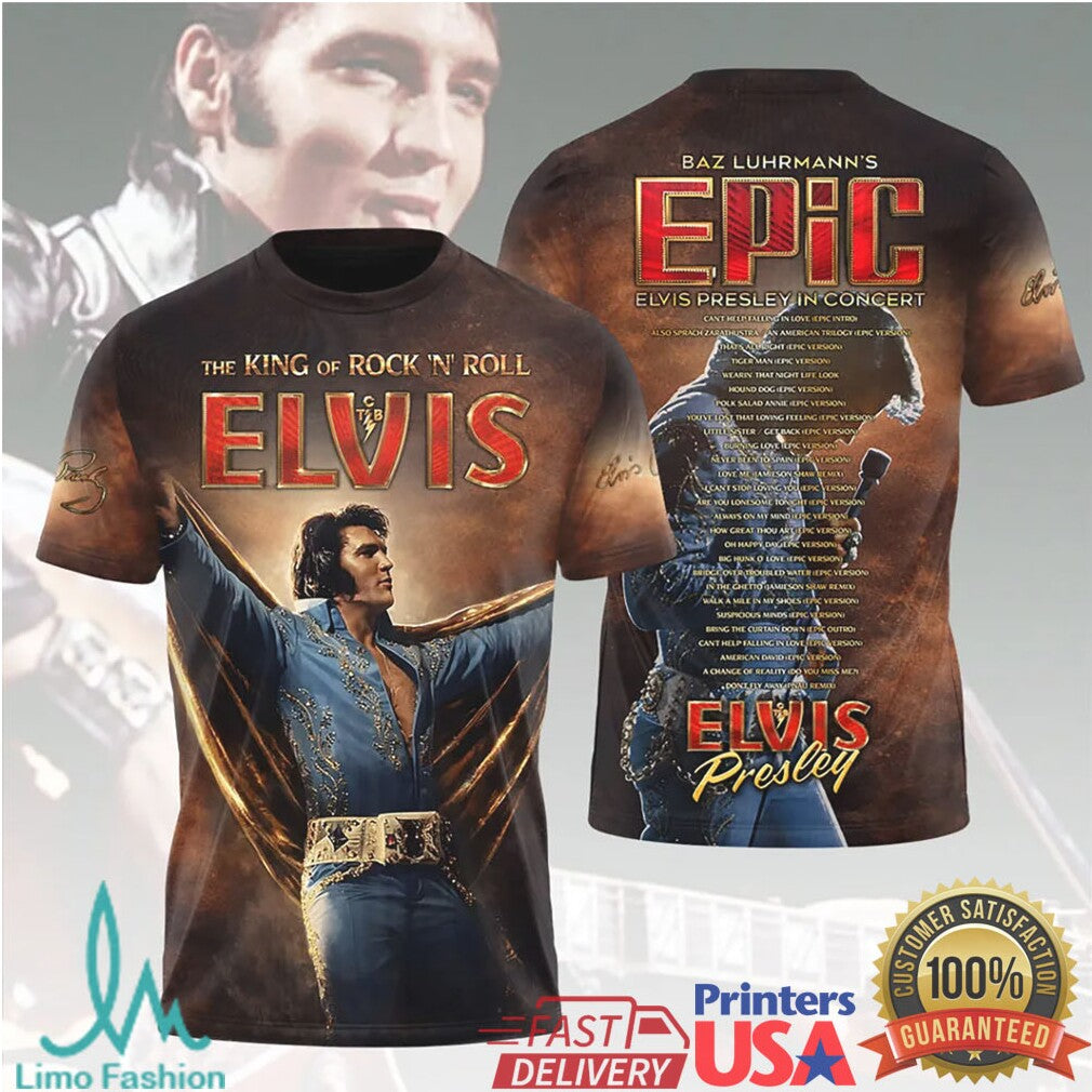 Elvis Presley The King Of Rock N Roll Epic Concert Vintage Fans T Shirt - Limotees LLC
