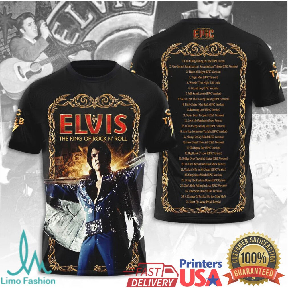 Elvis Presley The King Of Rock N Roll Epic In Concert Vintage Fans T Shirt - Limotees LLC