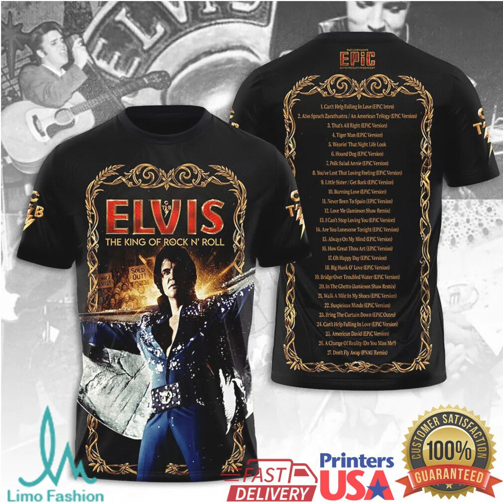 Elvis Presley The King Of Rock N Roll Epic In Concert Vintage Fans T Shirt - Limotees LLC