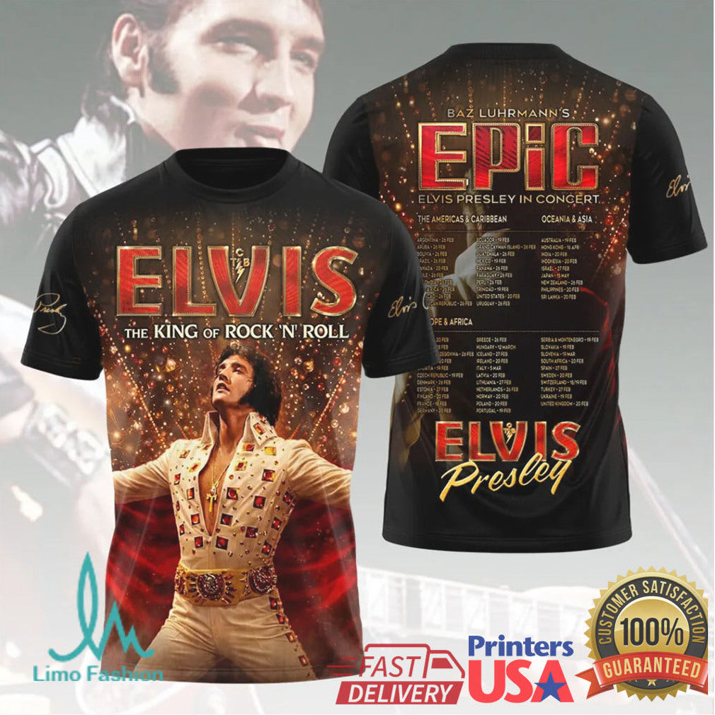Elvis Presley The King Of Rock N Roll Epic In Concert World Tour T Shirt - Limotees LLC