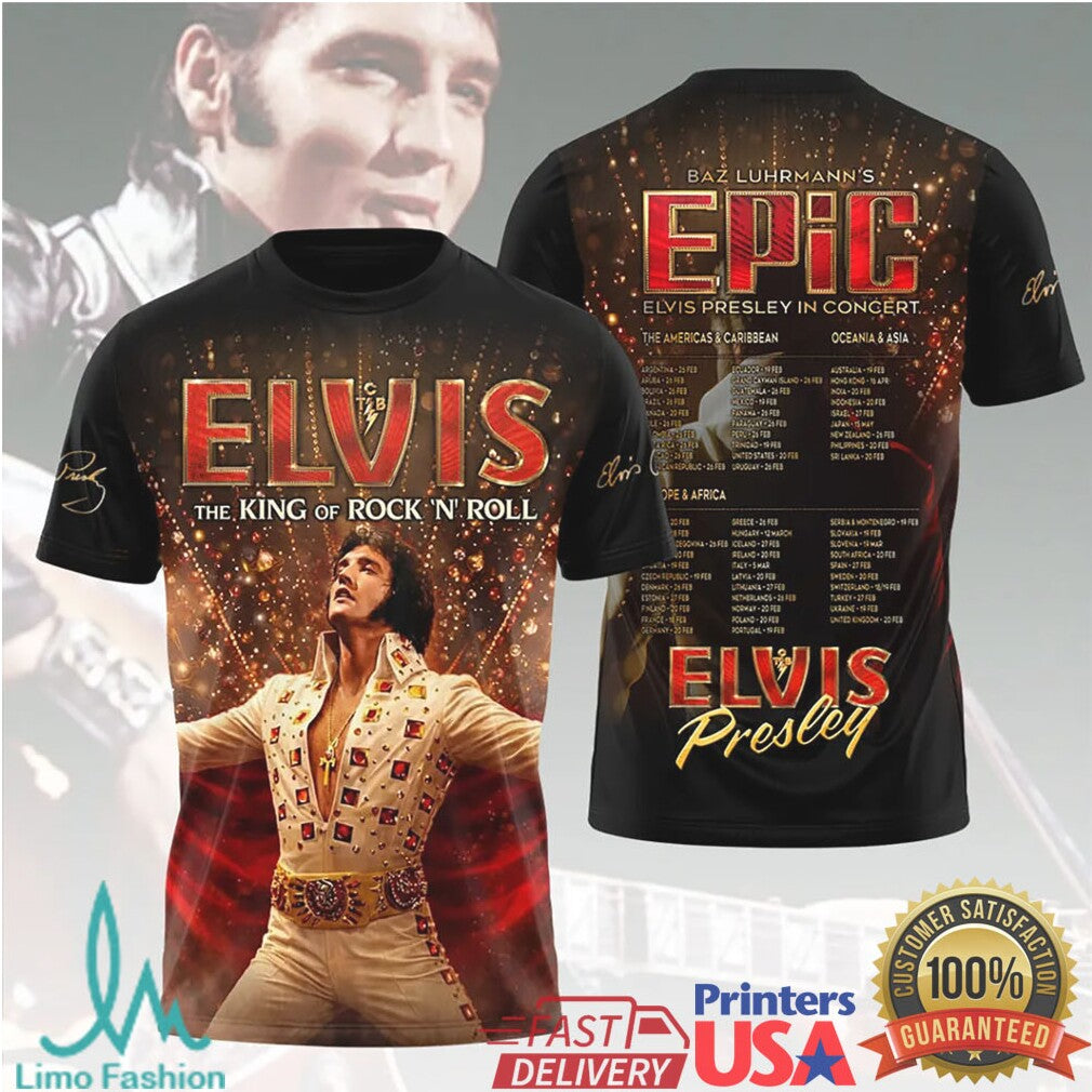 Elvis Presley The King Of Rock N Roll Epic In Concert World Tour T Shirt - Limotees LLC