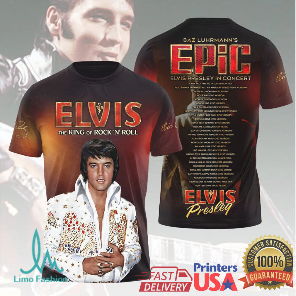 Elvis Presley The King of Rock N Roll Epic Concert Vintage Men Fans T Shirt - Limotees LLC
