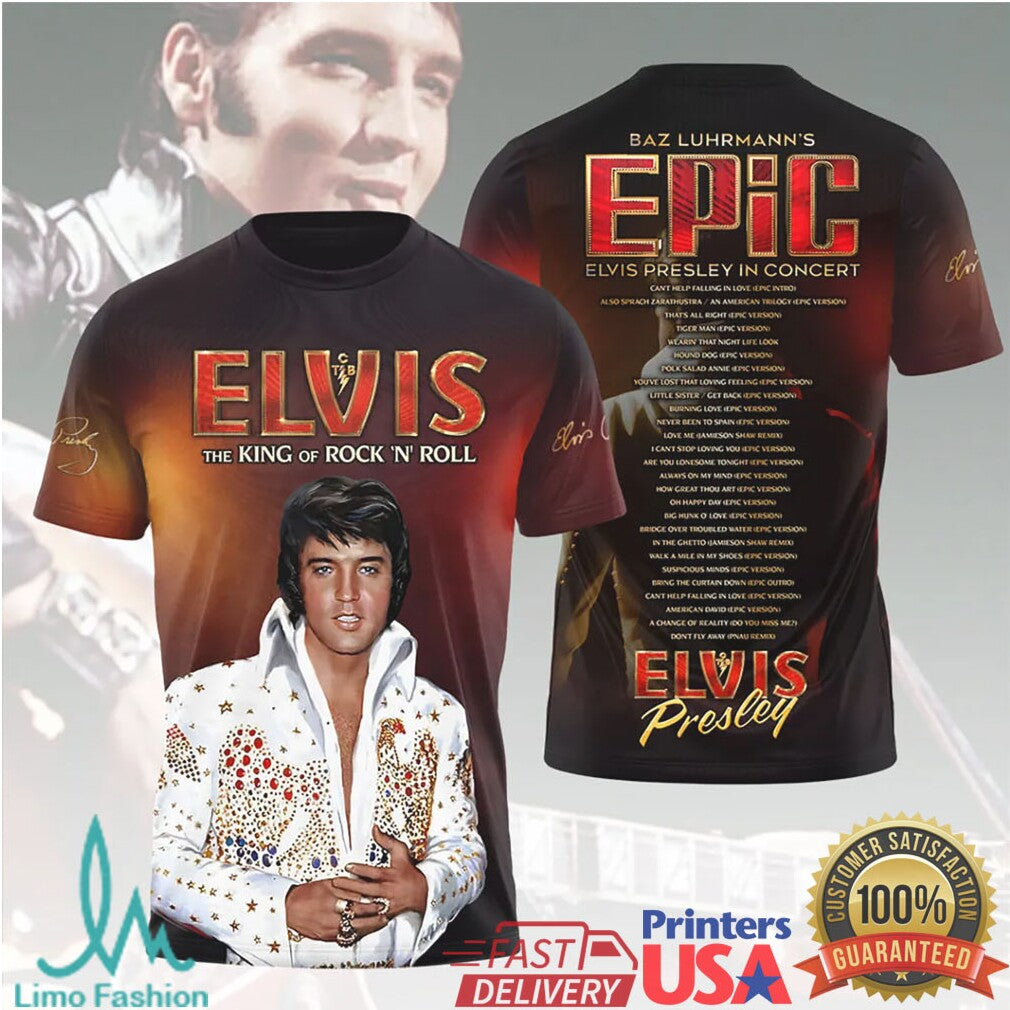 Elvis Presley The King of Rock N Roll Epic Concert Vintage Men Fans T Shirt - Limotees LLC