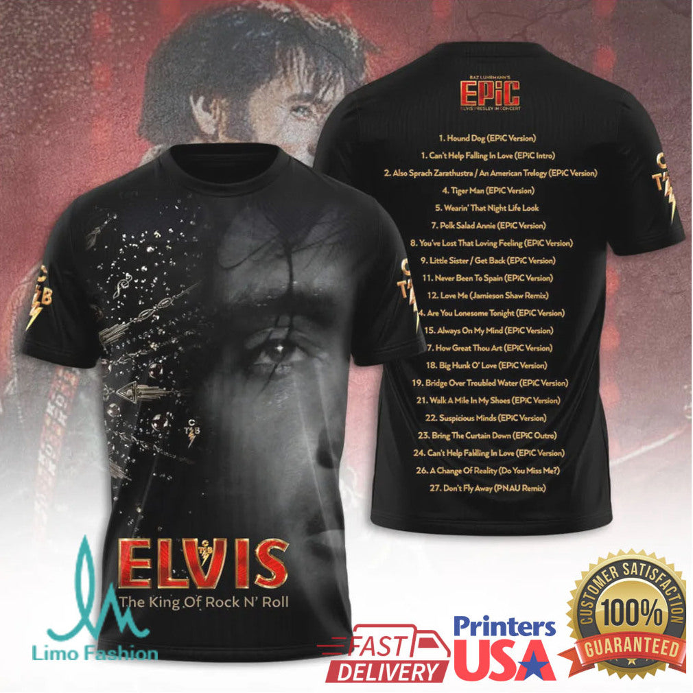 Elvis Presley The King of Rock N Roll Epic Live Concert Tracklist T Shirt - Limotees LLC