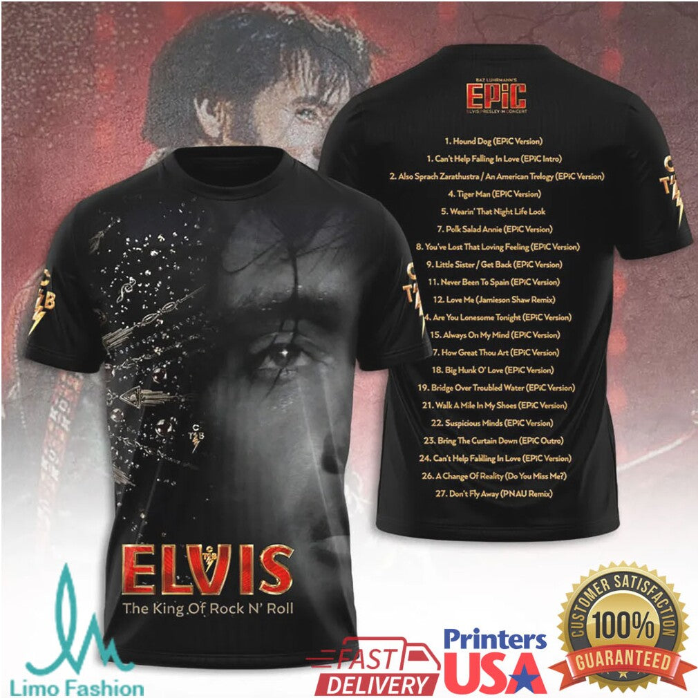 Elvis Presley The King of Rock N Roll Epic Live Concert Tracklist T Shirt - Limotees LLC