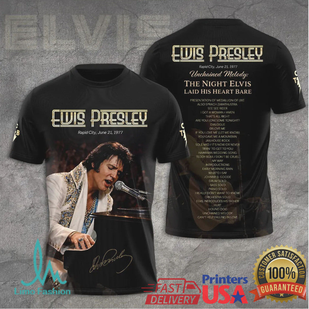 Elvis Presley Unchained Melody Rapid City June 1977 Signature Retro Men Fans T Shirt - Limotees LLC