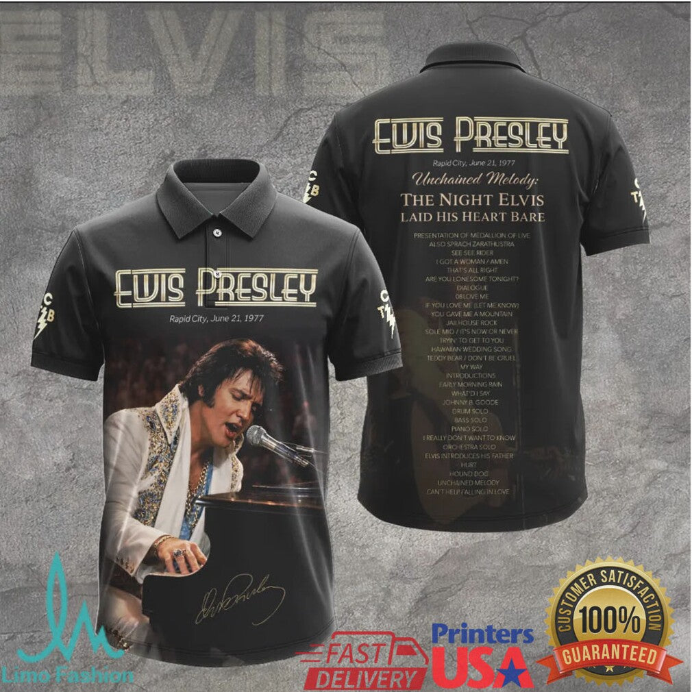 Elvis Presley Unchained Melody Rapid City June 1977 Signature Retro Men Fans T Shirt - Limotees LLC