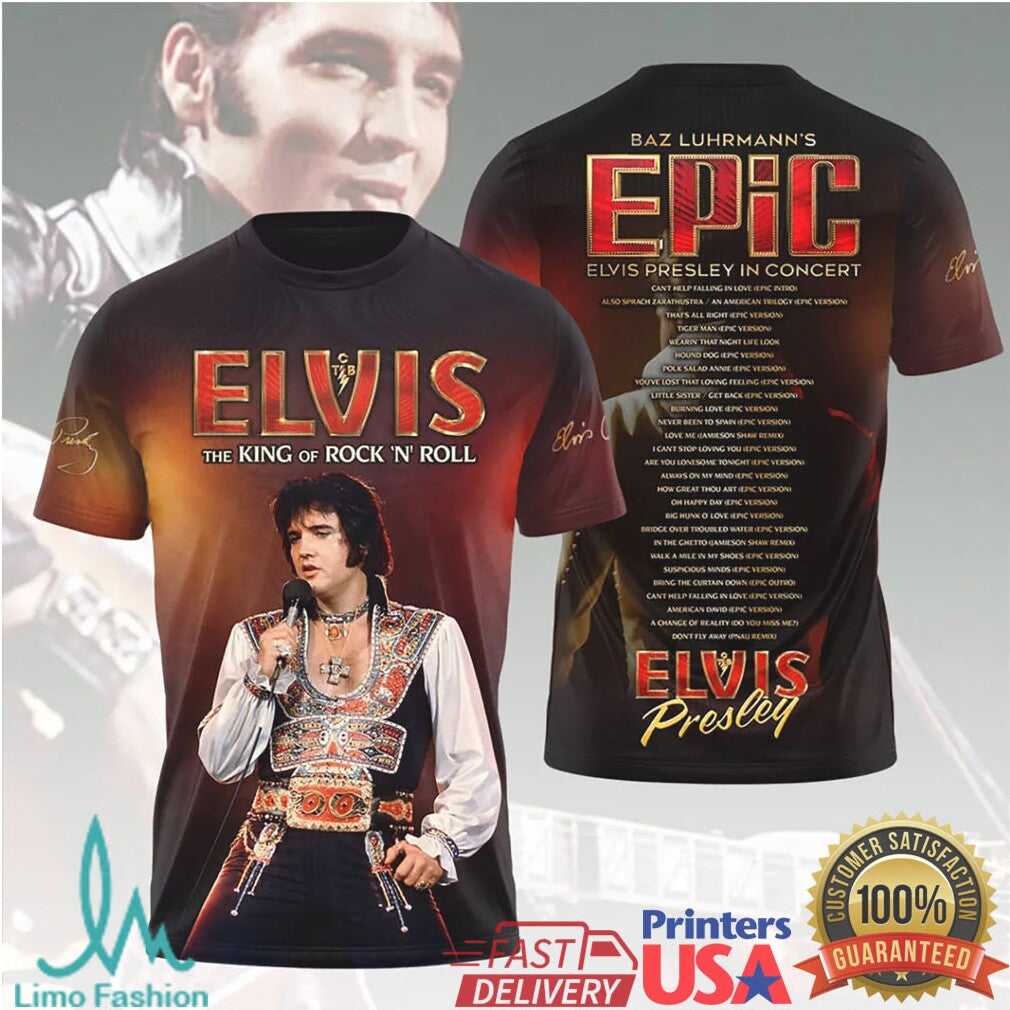 Elvis The King of Rock 'N' Roll Signature Setlist All Over Print T Shirt - Limotees LLC