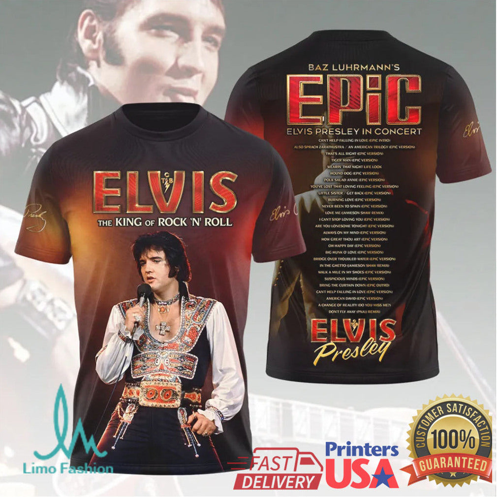 Elvis The King of Rock 'N' Roll Signature Setlist All Over Print T Shirt - Limotees LLC