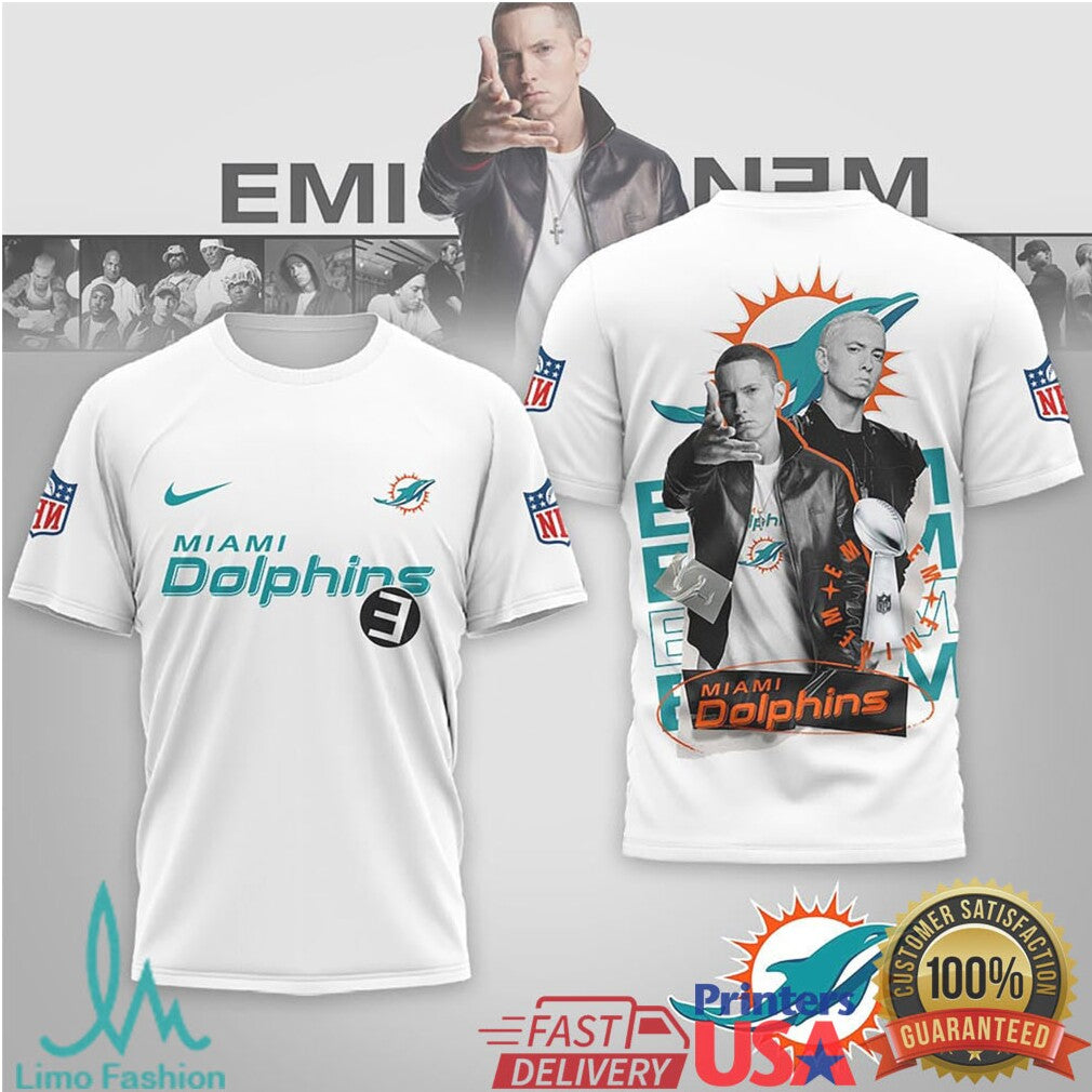 Eminem x Miami Dolphins Rap Hip Hop Graphic 3D Print T Shirt - Limotees LLC