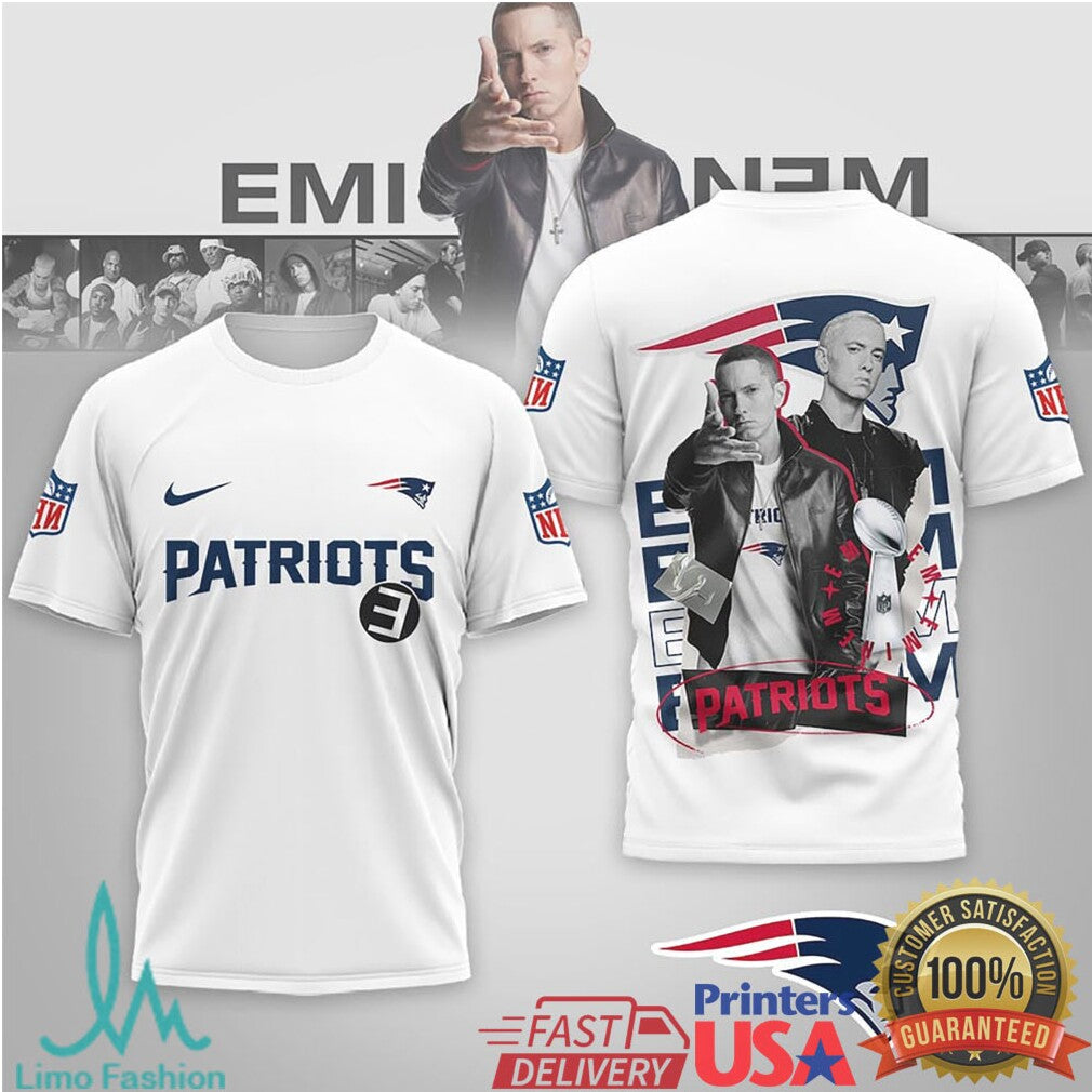 Eminem x New England Patriots Slim Shady 3D Fan Jersey T Shirt - Limotees LLC