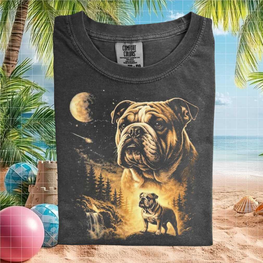 English Bulldog Full Moon Waterfall Galaxy Vintage T Shirt - Limotees LLC
