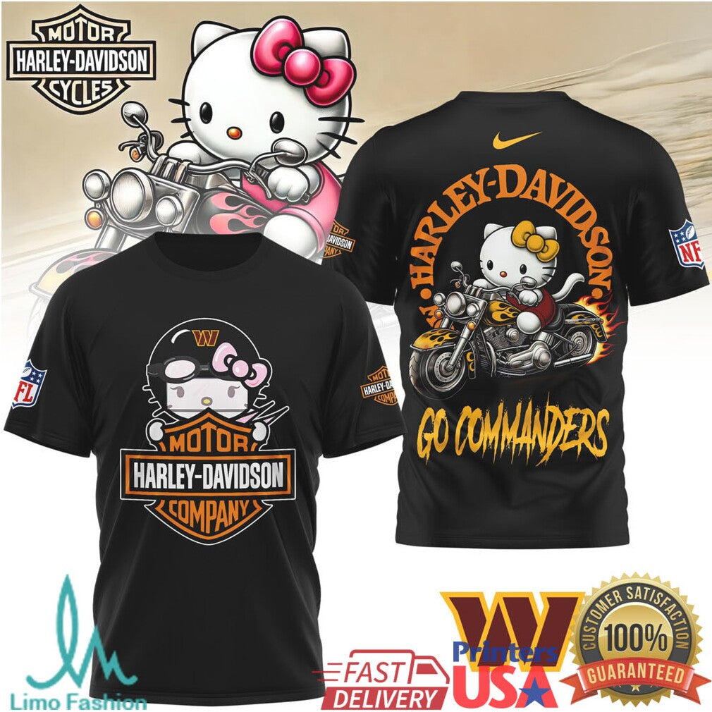 Washington Commanders Official NFL Hello Kitty Harley Davidson 3D Shirt