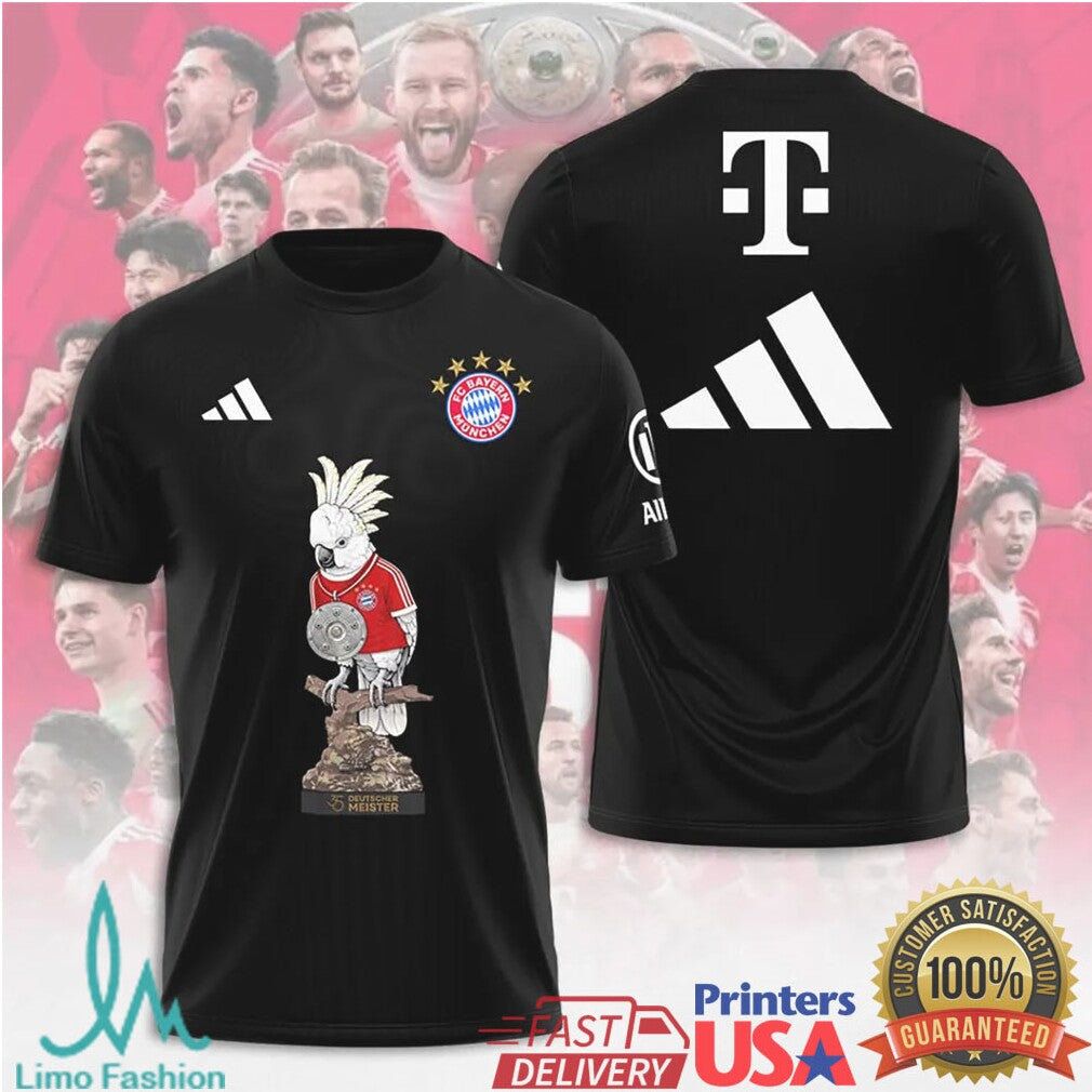 FC Bayern Munich Deutscher Meister Cockatoo Mascot Black 3D Apparel T Shirt - Limotees LLC