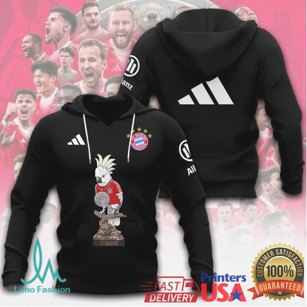 FC Bayern Munich Deutscher Meister Cockatoo Mascot Black 3D Apparel T Shirt - Limotees LLC