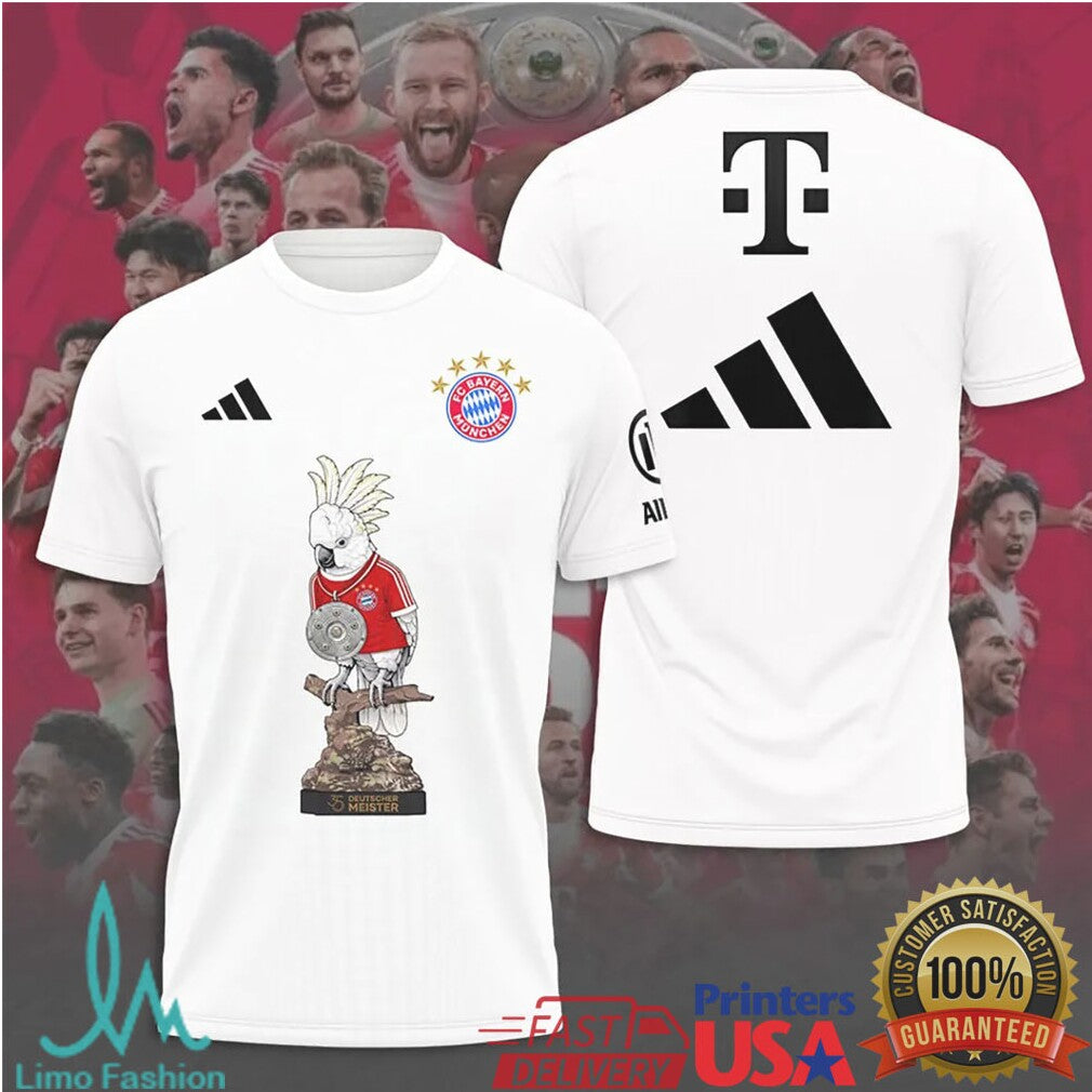 FC Bayern Munich Deutscher Meister Cockatoo Mascot White 3D Apparel T Shirt - Limotees LLC