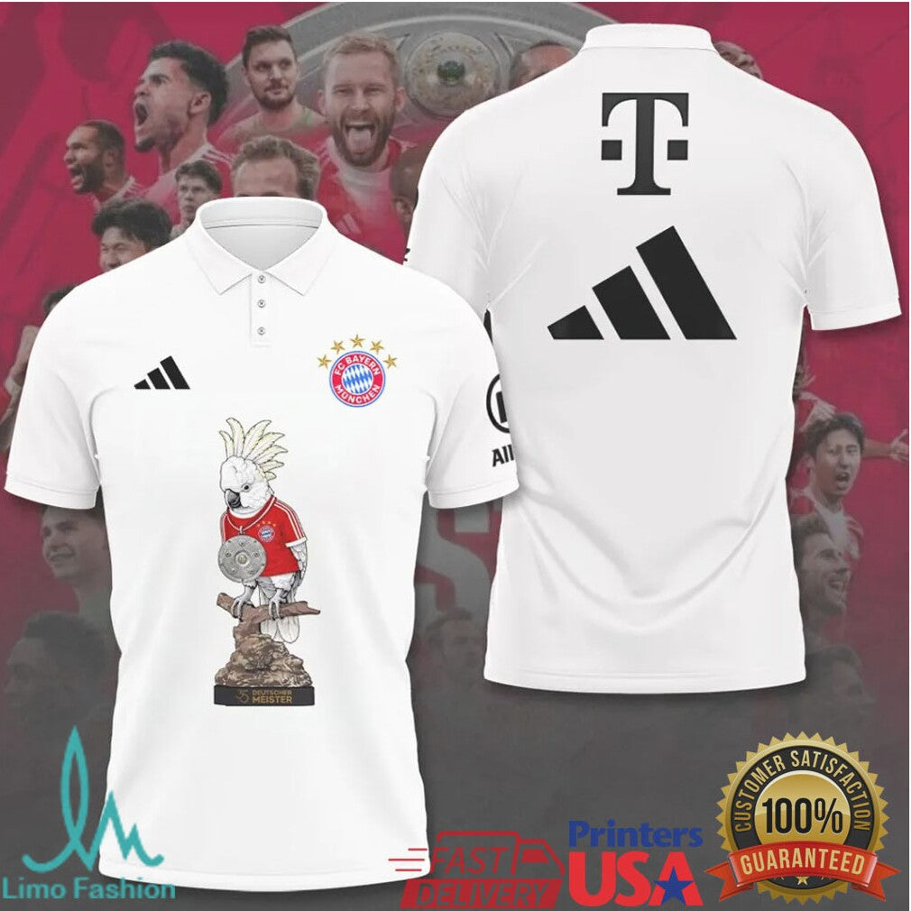 FC Bayern Munich Deutscher Meister Cockatoo Mascot White 3D Apparel T Shirt - Limotees LLC