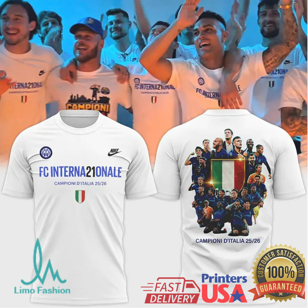 FC Internazionale Milano Team Celebration Campioni D'Italia 25.26 White T Shirt - Limotees LLC