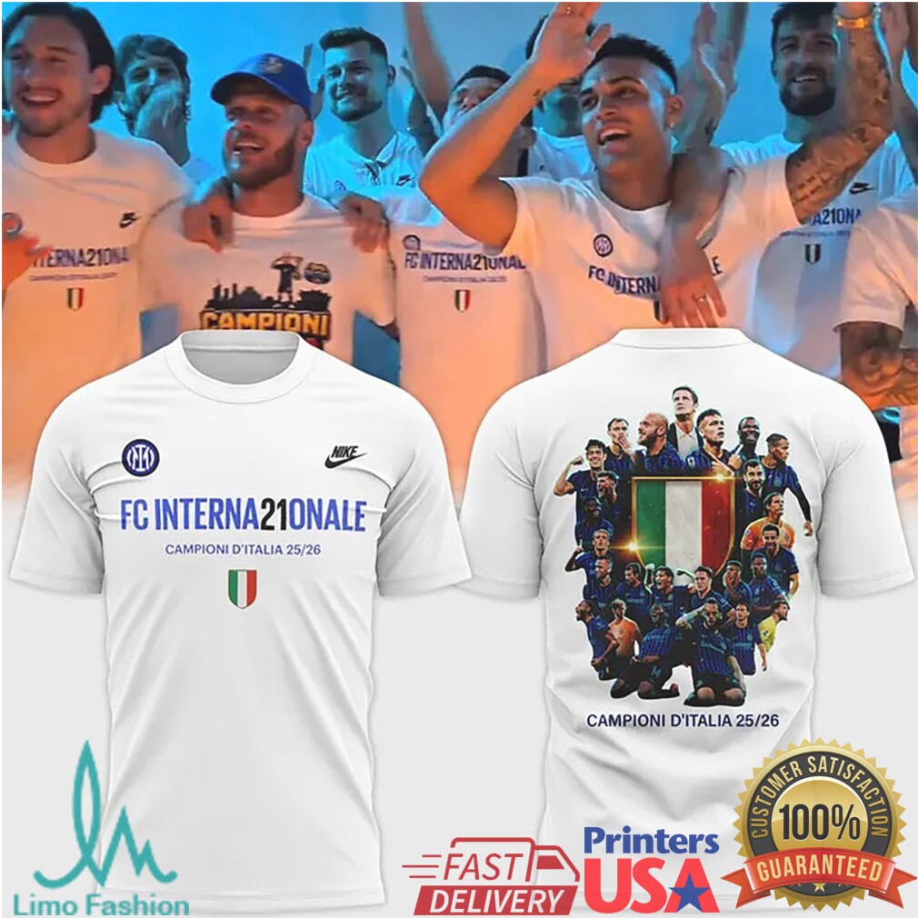 FC Internazionale Milano Team Celebration Campioni D'Italia 25.26 White T Shirt - Limotees LLC