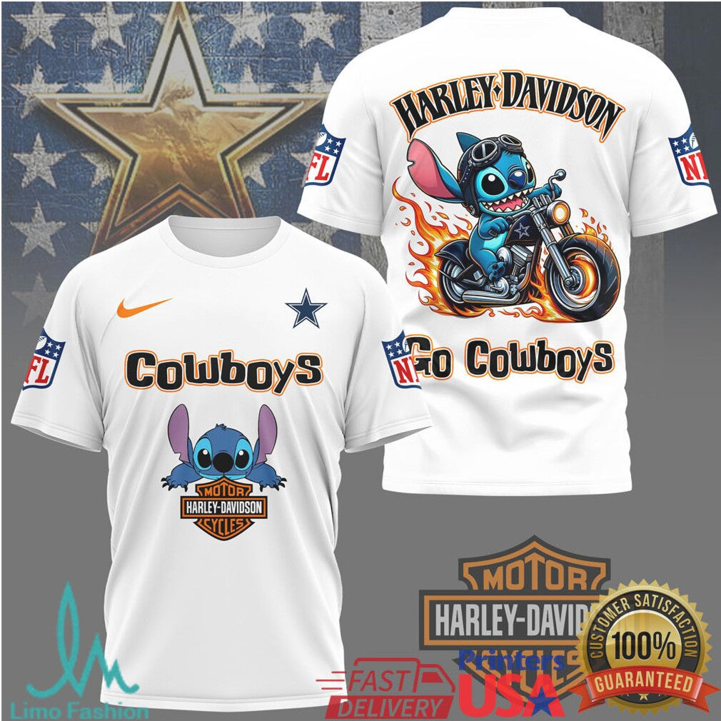 Dallas Cowboys Official NFL Stitch Harley Davidson 3D Shirt - Limotees LLC
