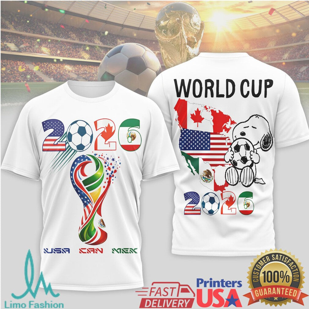 FIFA World Cup 2026 USA Canada Mexico T Shirt Snoopy Soccer World Cup 2026 Host Countries T Shirt - Limotees LLC