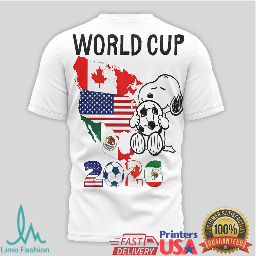 FIFA World Cup 2026 USA Canada Mexico T Shirt Snoopy Soccer World Cup 2026 Host Countries T Shirt - Limotees LLC