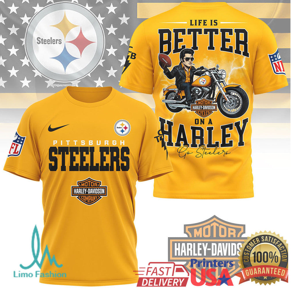 Pittsburgh Steelers Official NFL Elvis Presley Harley Davidson 3D Shirt - Limotees LLC