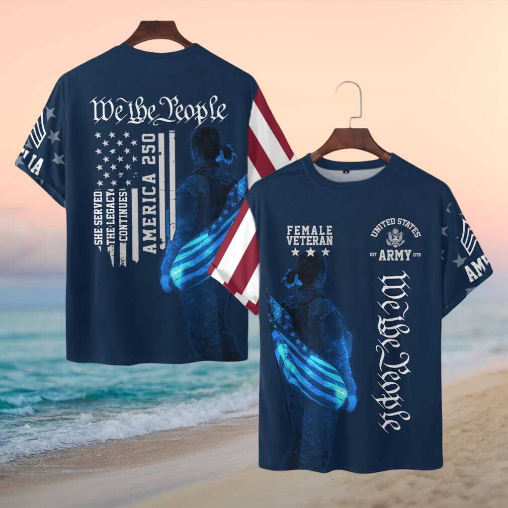Female Veteran US Army 250 Year Legacy Patriotic Navy Blue T Shirt - Limotees LLC