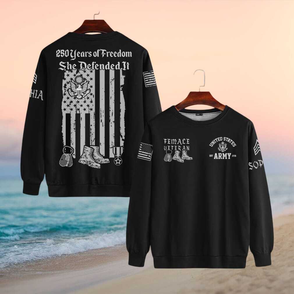 Female Veteran US Army 250 Years of Freedom Flag T Shirt