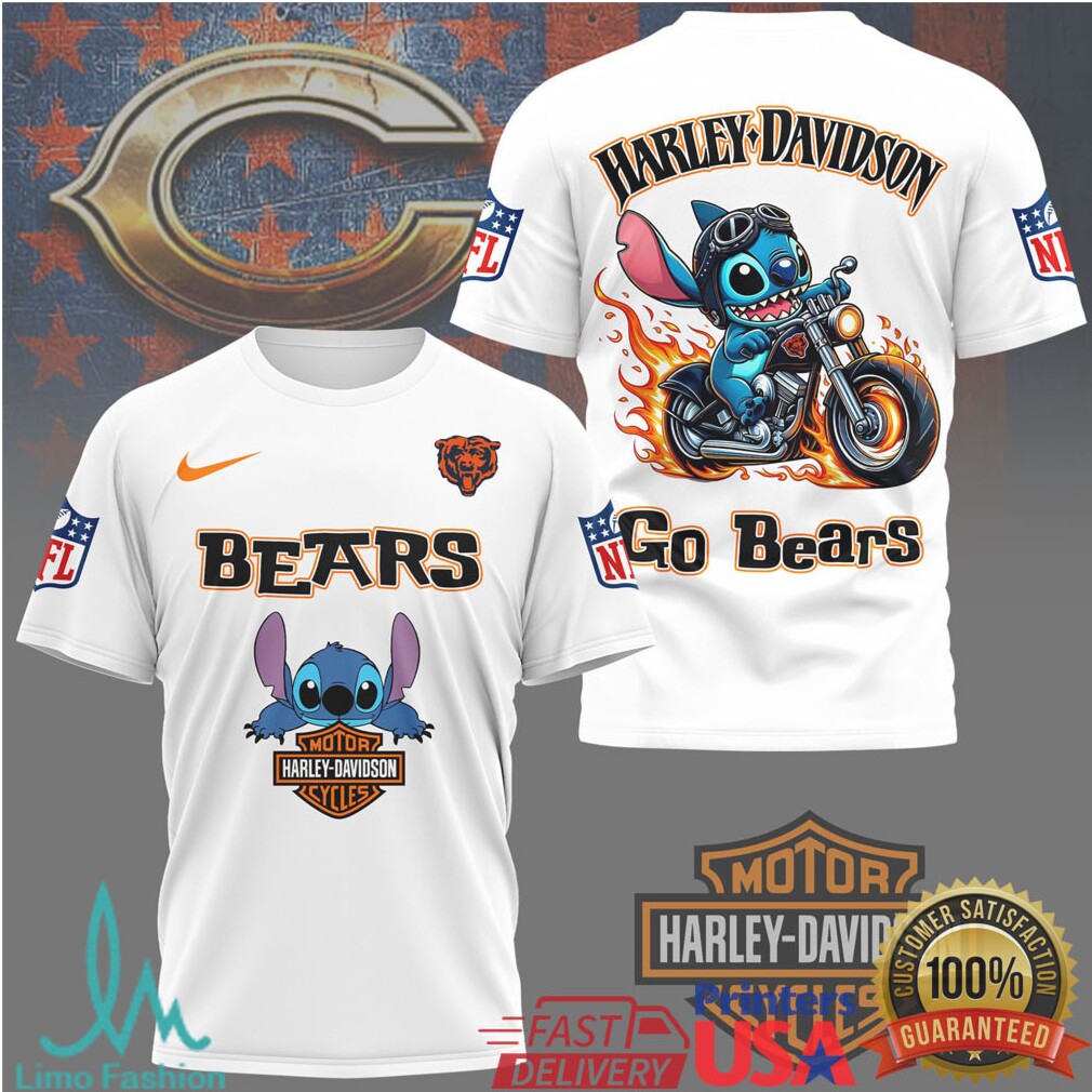 Chicago Bears Official NFL Stitch Harley Davidson 3D Shirt - Limotees LLC