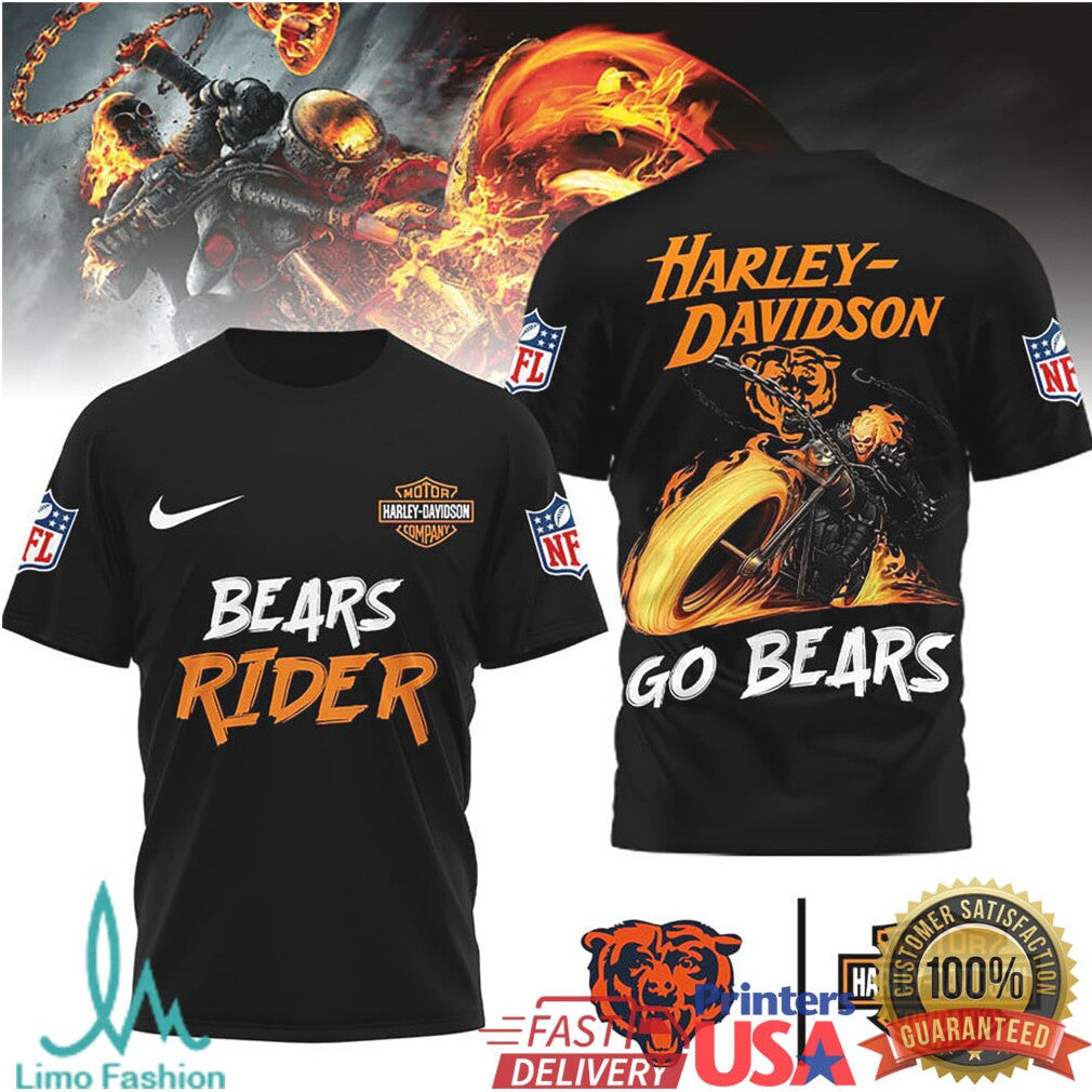 Chicago Bears Official NFL Ghost Rider Harley Davidson 3D Shirt - Limotees LLC