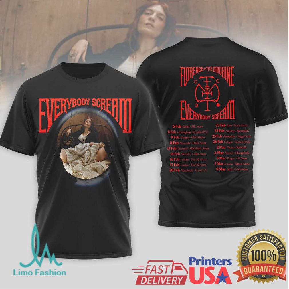 Florence + The Machine “Everybody Scream” 2026 UK & Europe Tour Dates T Shirt - Limotees LLC