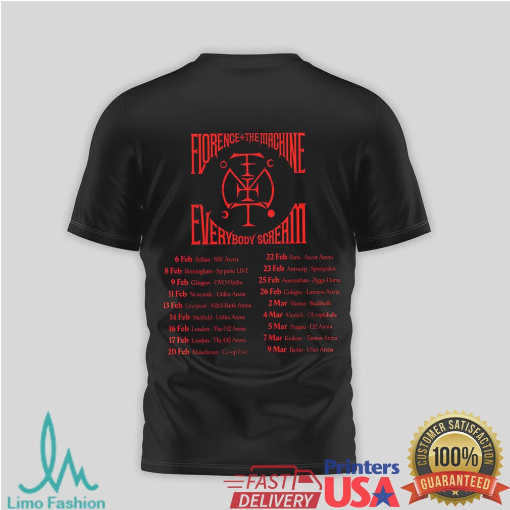 Florence + The Machine “Everybody Scream” 2026 UK & Europe Tour Dates T Shirt - Limotees LLC
