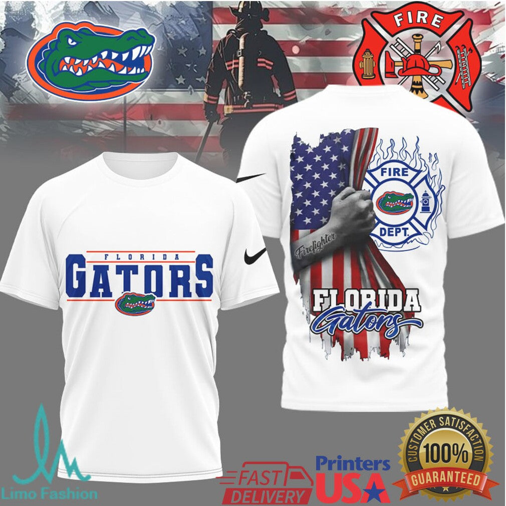 Florida Gators Firefighter Hero Ripped US Flag Custom T Shirt - Limotees LLC