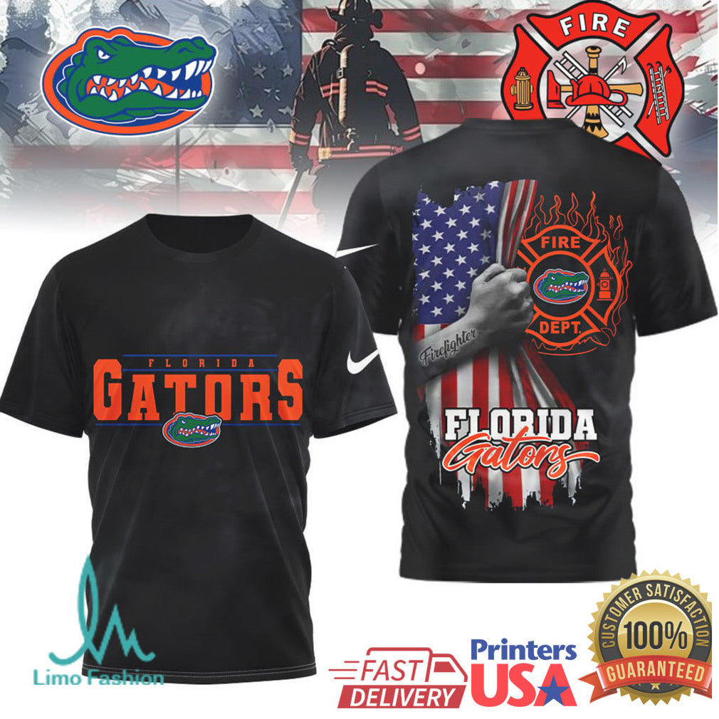 Florida Gators Firefighter Hero Ripped US Flag Custom T Shirt - Limotees LLC