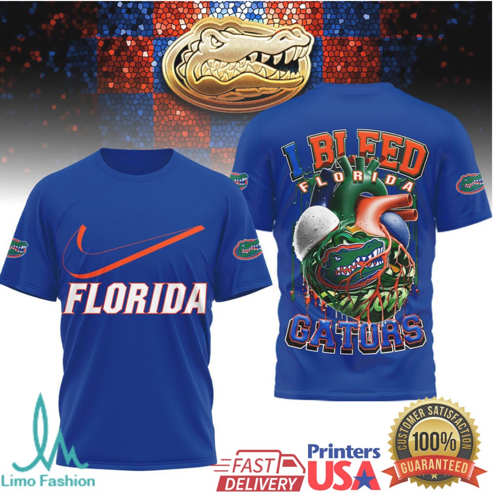 Florida Gators “I Bleed Orange & Blue” Heart Football T Shirt - Limotees LLC