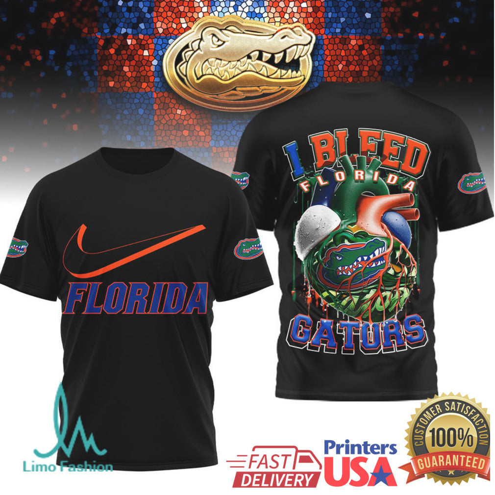 Florida Gators “I Bleed Orange & Blue” Heart Football T Shirt - Limotees LLC