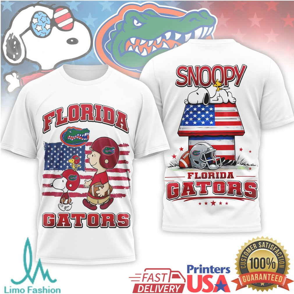 Florida Gators Snoopy Patriotic USA Flag Graphic T Shirt - Limotees LLC