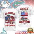 Florida Gators Snoopy Patriotic USA Flag Graphic T Shirt - Limotees LLC