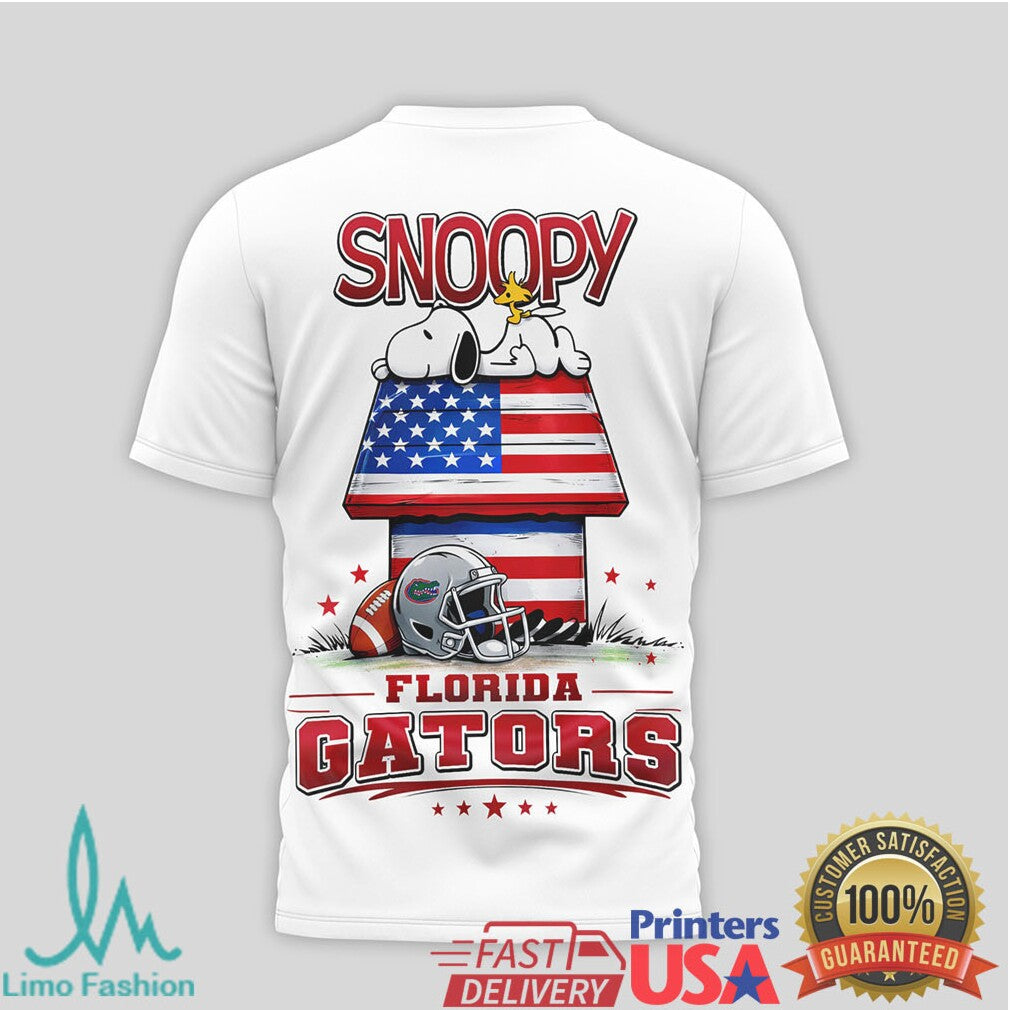 Florida Gators Snoopy Patriotic USA Flag Graphic T Shirt - Limotees LLC