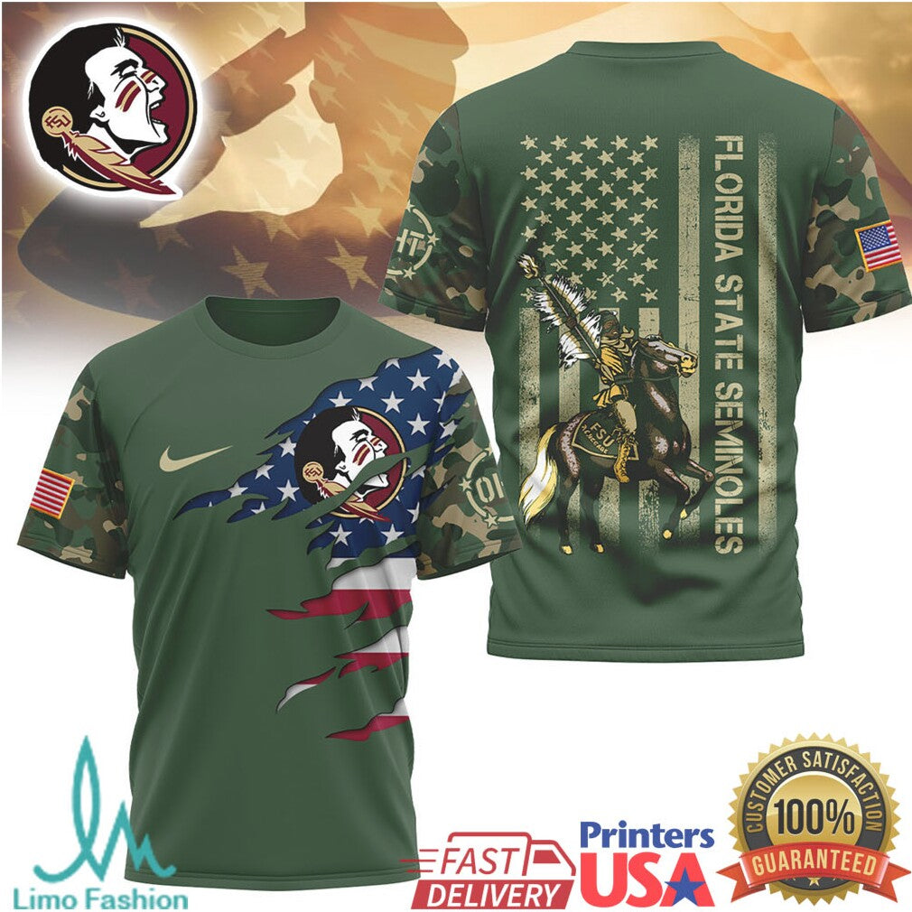 Florida State Seminoles FSU Camo American Flag Military Tribute T Shirt