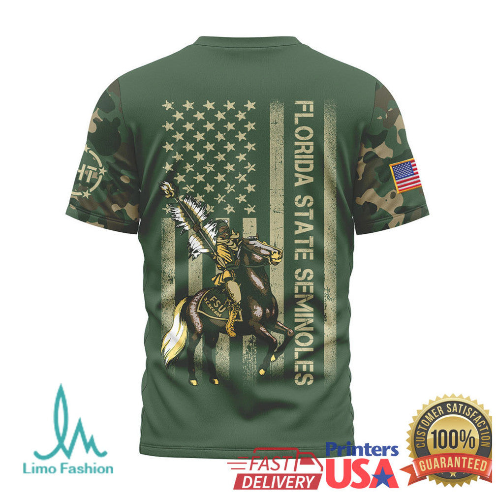 Florida State Seminoles FSU Camo American Flag Military Tribute T Shirt