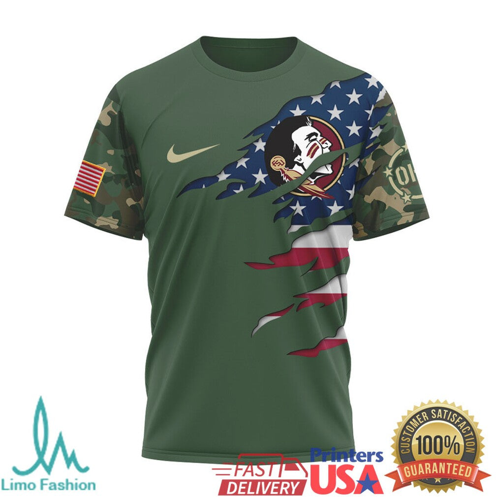 Florida State Seminoles FSU Camo American Flag Military Tribute T Shirt