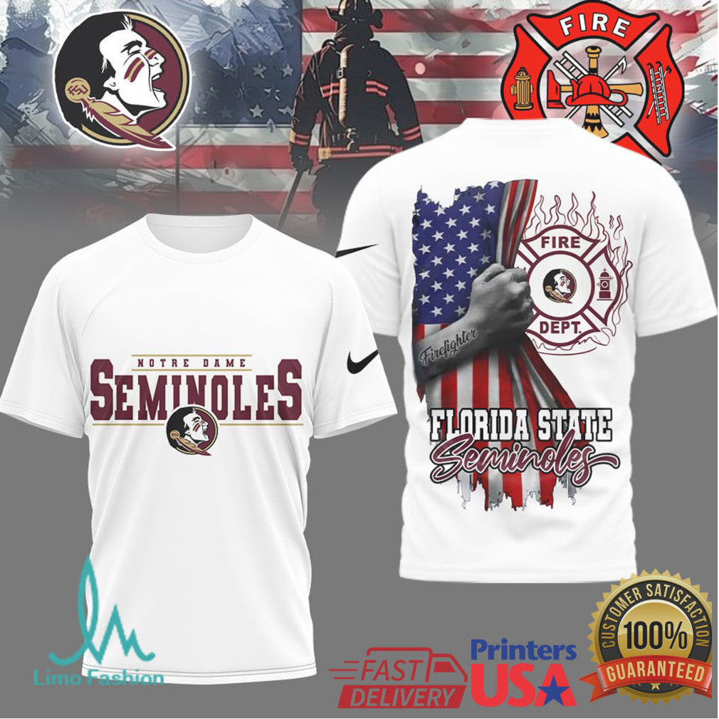 Florida State Seminoles Fire Dept Patriotic Hero Graphic T Shirt - Limotees LLC