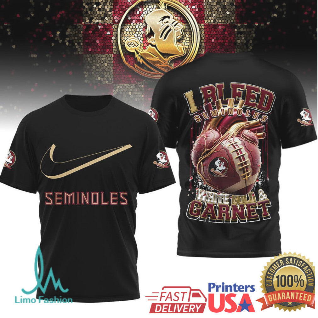Florida State Seminoles “I Bleed Gold & Garnet” Heart Football T Shirt - Limotees LLC