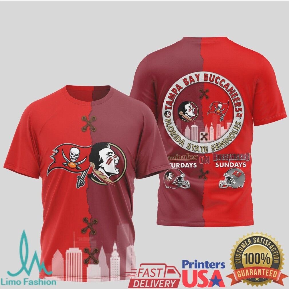 Florida State Seminoles vs Tampa Bay Buccaneers House Divided Shirt FSU & Bucs Split T Shirt - Limotees LLC